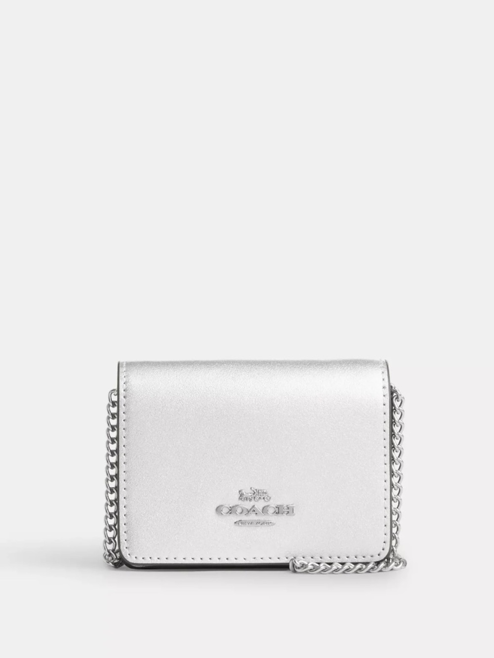 Coach Mini Wallet On Chain In Grey (Metallic Silver)
